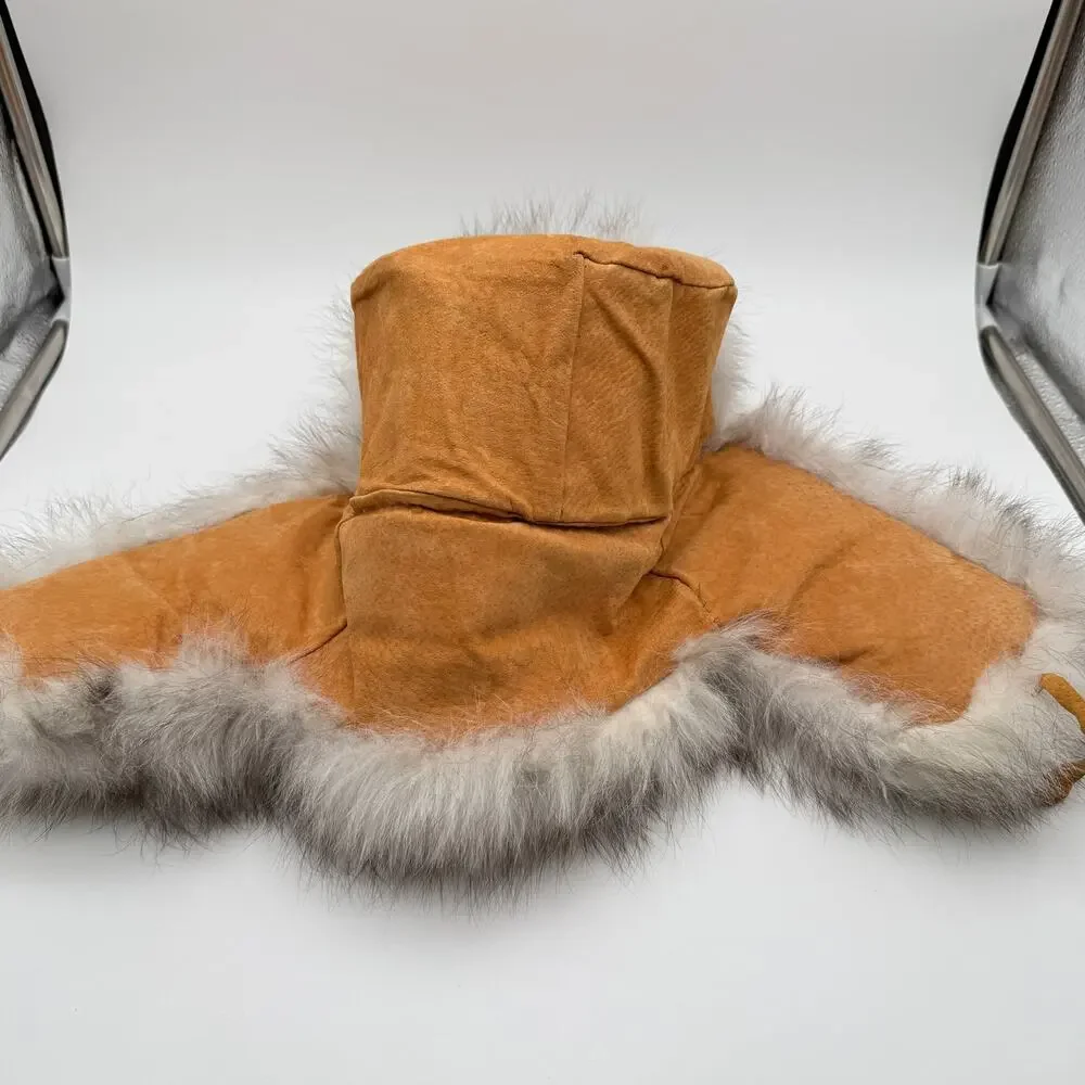 Genuine Rabbit Fur Trapper Hat Ushanka Made in Russia Tan Suede Vintage